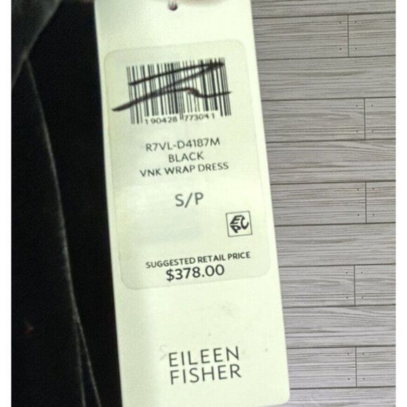 NWT Eileen Fisher Women's Black Silk 3/4 Sleeve‎ Silk Velvet Wrap Dress Size Sm - Picture 7 of 9